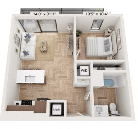 The Commerce 1 Bed 1 Bath Floor Plan